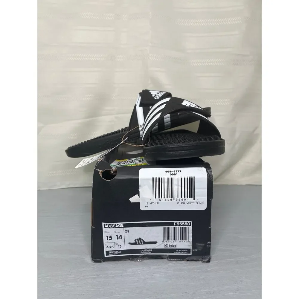 Adidas Adissage Massage Slide Sandals Black White Mens 13/Womens 14